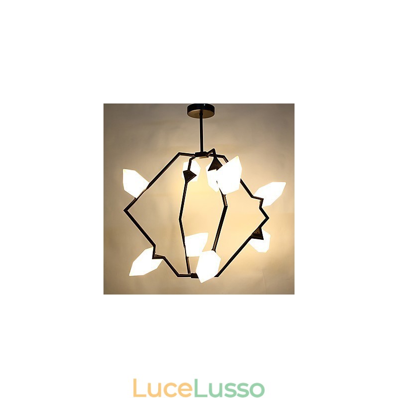 Lampadario moderno in metallo con vetro color pesca a nove luci, lampada a sospensione Canteen Decorate