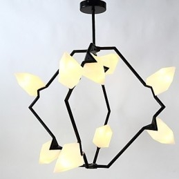 Lampadario moderno in metallo con vetro color pesca a nove luci, lampada a sospensione Canteen Decorate