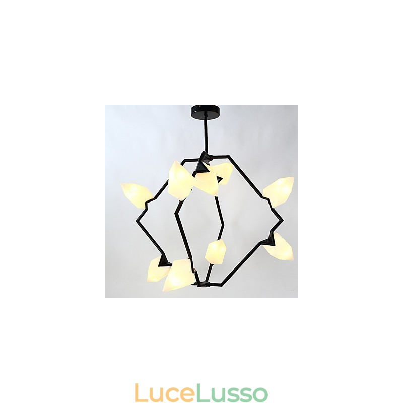 Lampadario moderno in metallo con vetro color pesca a nove luci, lampada a sospensione Canteen Decorate