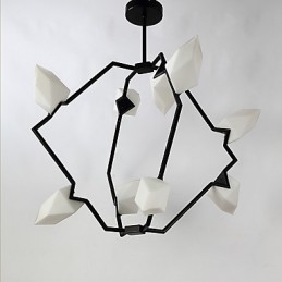 Lampadario moderno in metallo con vetro color pesca a nove luci, lampada a sospensione Canteen Decorate