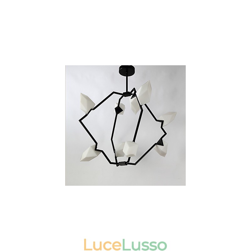 Lampadario moderno in metallo con vetro color pesca a nove luci, lampada a sospensione Canteen Decorate