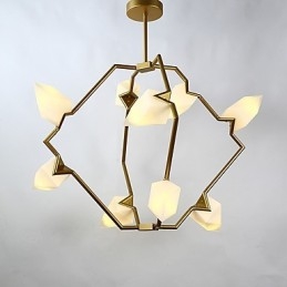 Lampadario moderno in metallo con vetro color pesca a nove luci, lampada a sospensione Canteen Decorate