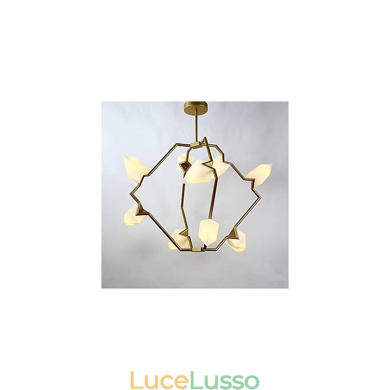 Lampadario moderno in metallo con vetro color pesca a nove luci, lampada a sospensione Canteen Decorate