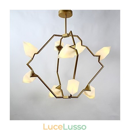 Lampadario moderno in metallo con vetro color pesca a nove luci, lampada a sospensione Canteen Decorate Lampadario moderno in metallo con vetro color pesca a nove luci, lampada a sospensione Canteen Decorate