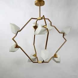 Lampadario moderno in metallo con vetro color pesca a nove luci, lampada a sospensione Canteen Decorate