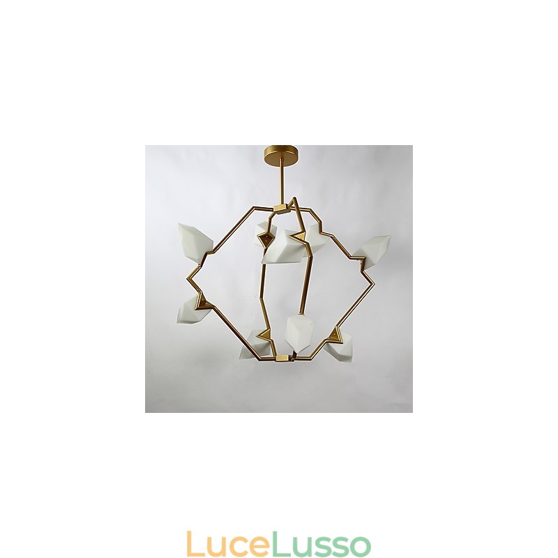 Lampadario moderno in metallo con vetro color pesca a nove luci, lampada a sospensione Canteen Decorate