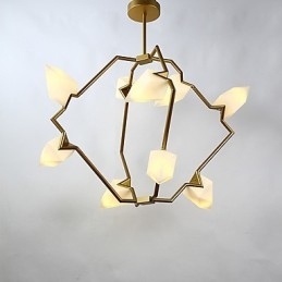 Lampadario moderno in metallo con vetro color pesca a nove luci, lampada a sospensione Canteen Decorate