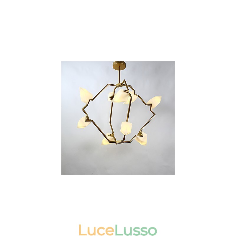 Lampadario moderno in metallo con vetro color pesca a nove luci, lampada a sospensione Canteen Decorate