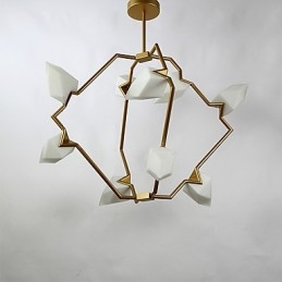 Lampadario moderno in metallo con vetro color pesca a nove luci, lampada a sospensione Canteen Decorate
