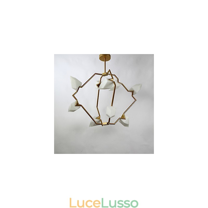 Lampadario moderno in metallo con vetro color pesca a nove luci, lampada a sospensione Canteen Decorate