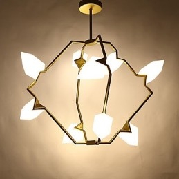 Lampadario moderno in metallo con vetro color pesca a nove luci, lampada a sospensione Canteen Decorate