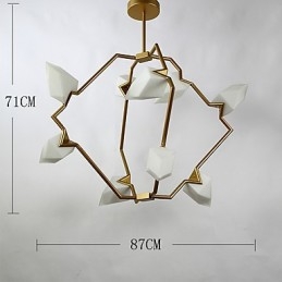 Lampadario moderno in metallo con vetro color pesca a nove luci, lampada a sospensione Canteen Decorate