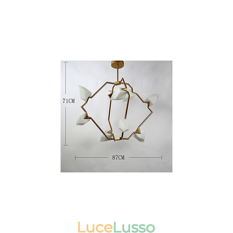 Lampadario moderno in metallo con vetro color pesca a nove luci, lampada a sospensione Canteen Decorate
