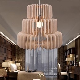 Lampadario in legno a tre strati vintage