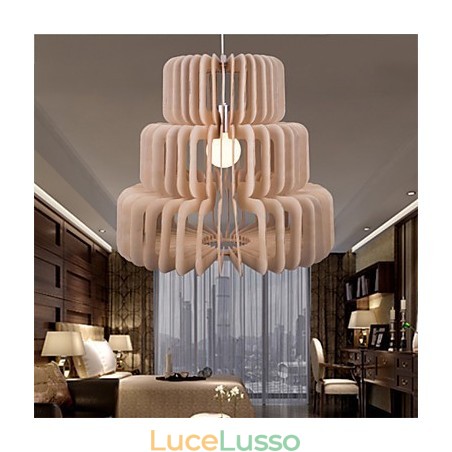 Lampadario in legno a tre strati vintage Lampadario in legno a tre strati vintage
