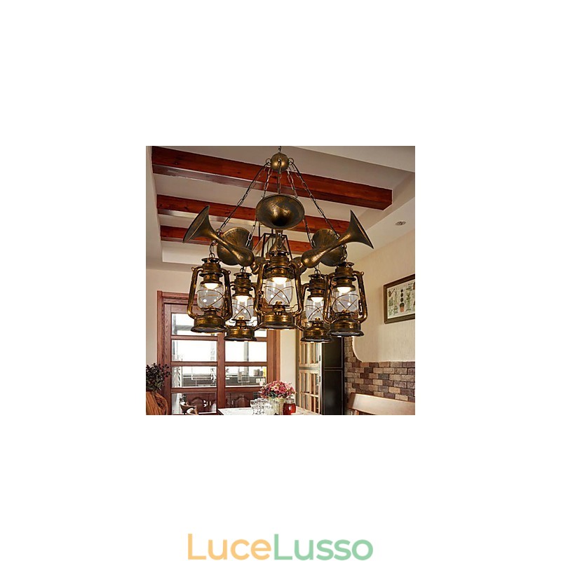 Rustic Lodge Vintage Retro Country Globe Painting Caratteristica per Mini Style Designers Lampadario in metallo