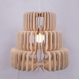 Lampadario in legno a tre strati vintage
