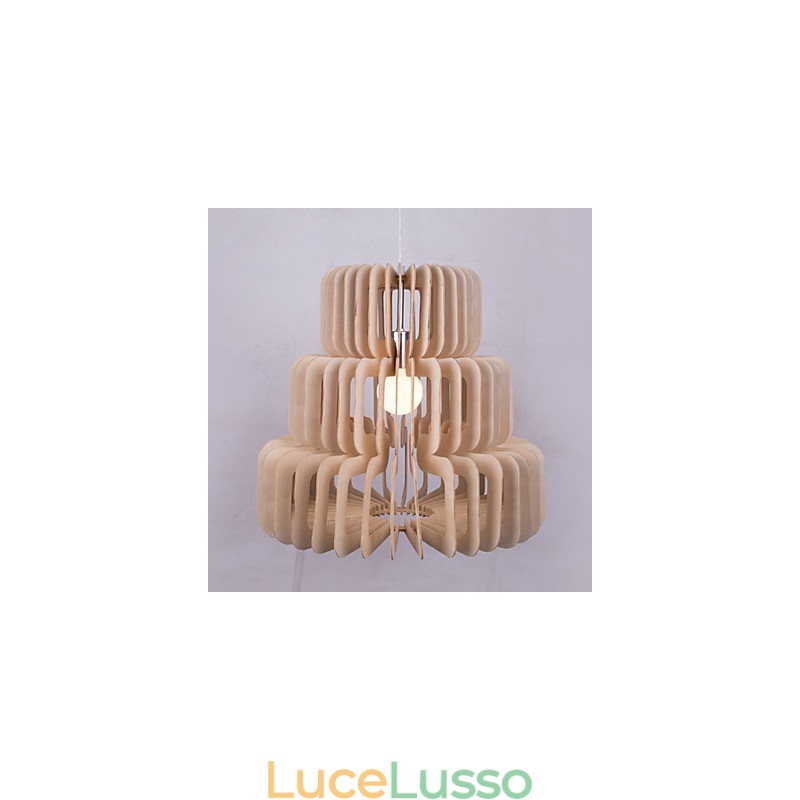 Lampadario in legno a tre strati vintage