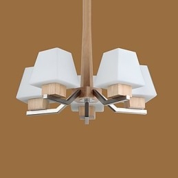 Lampadario in legno e bambù con caratteristica galvanica contemporanea moderna