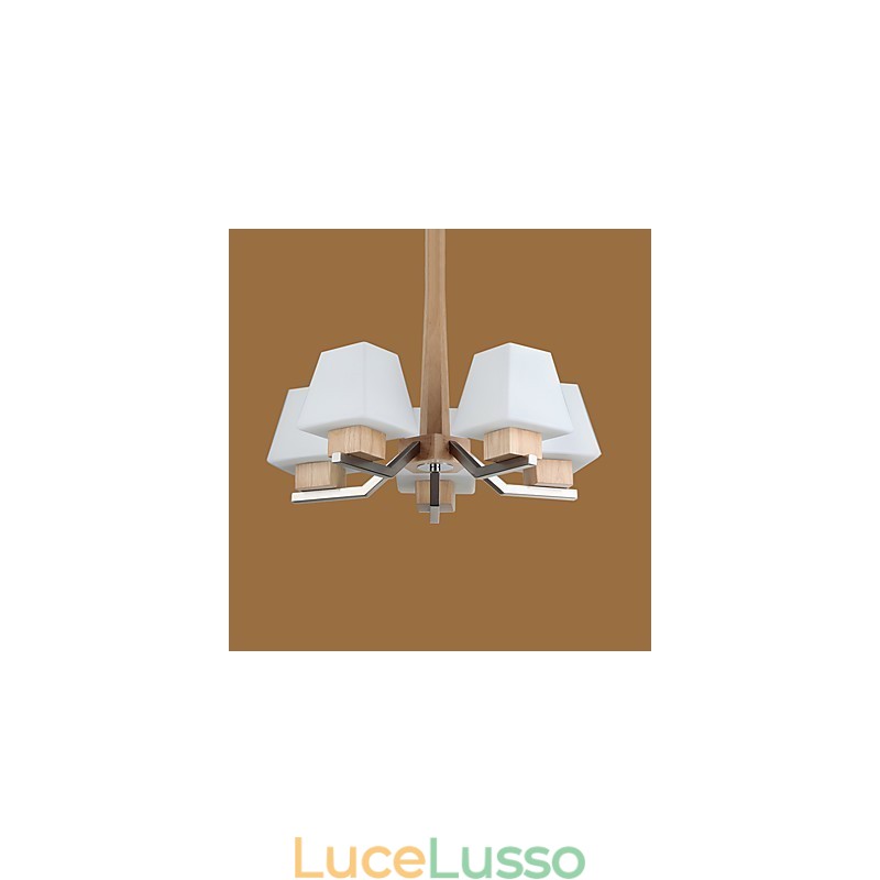 Lampadario in legno e bambù con caratteristica galvanica contemporanea moderna