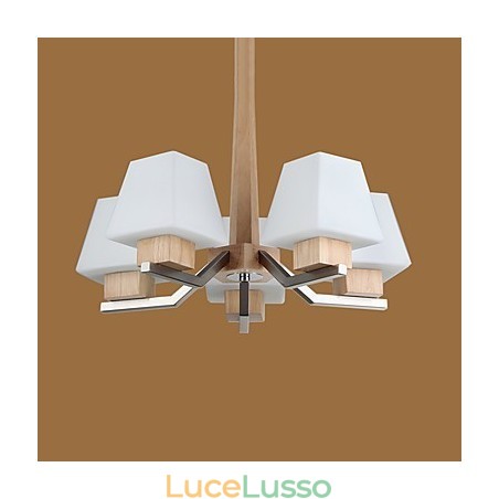 Lampadario in legno e bambù con caratteristica galvanica contemporanea moderna Lampadario in legno e bambù con caratteristica galvanica contemporanea moderna