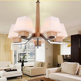 Lampadario in legno e bambù con caratteristica galvanica contemporanea moderna