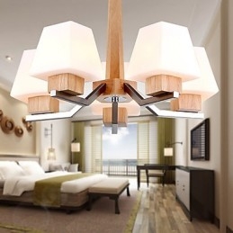 Lampadario in legno e bambù con caratteristica galvanica contemporanea moderna