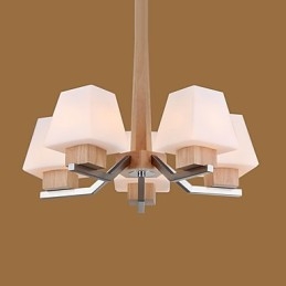 Lampadario in legno e bambù con caratteristica galvanica contemporanea moderna