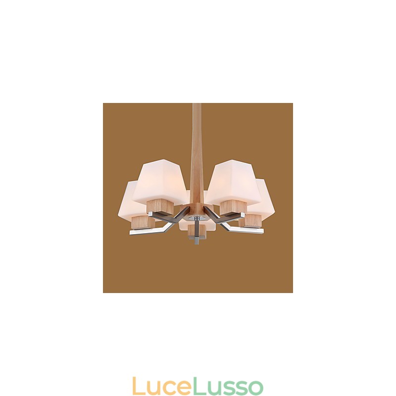 Lampadario in legno e bambù con caratteristica galvanica contemporanea moderna
