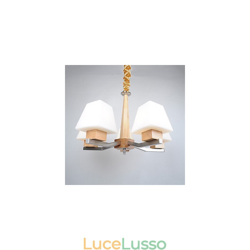 Lampadario in legno e bambù con caratteristica galvanica contemporanea moderna