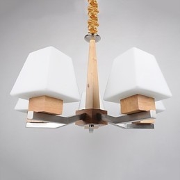 Lampadario in legno e bambù con caratteristica galvanica contemporanea moderna