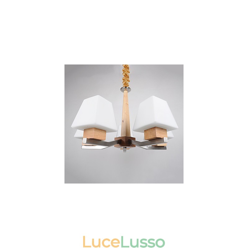Lampadario in legno e bambù con caratteristica galvanica contemporanea moderna