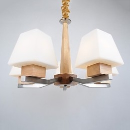 Lampadario in legno e bambù con caratteristica galvanica contemporanea moderna