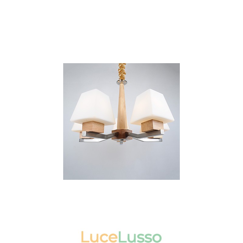 Lampadario in legno e bambù con caratteristica galvanica contemporanea moderna