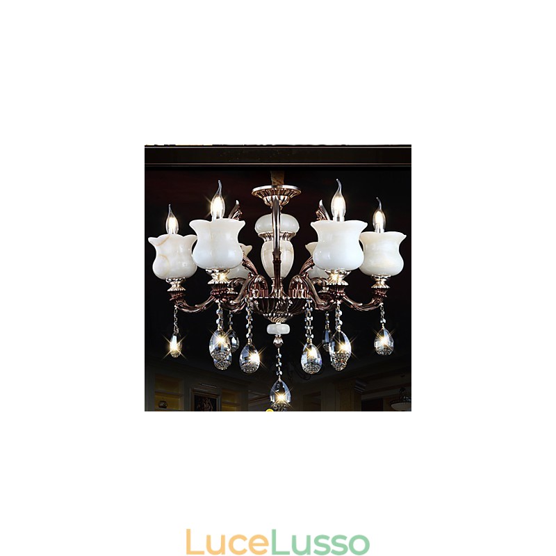 Lampada a sospensione in lega di zinco Jade, lampadario a 6 luci