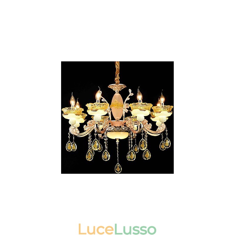 Caratteristica classica tradizionale elettroplaccata per lampadario in metallo stile mini in cristallo a 8 lampadine