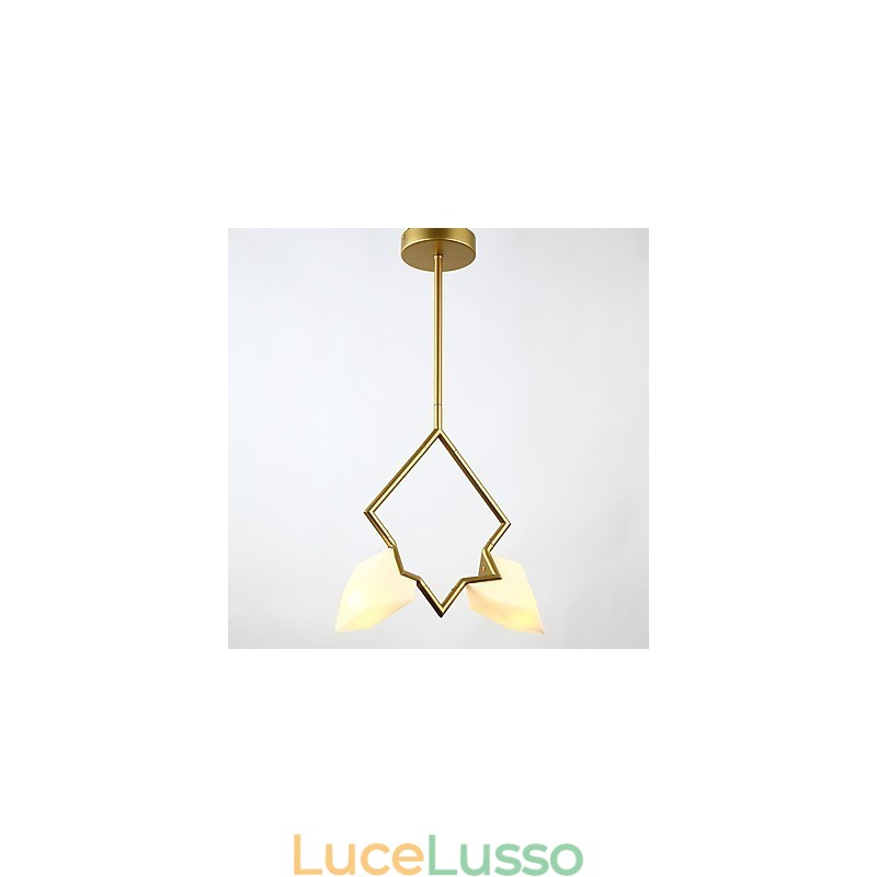 Lampadario moderno a 2 luci in metallo con vetro color pesca, lampada a sospensione Canteen Decorate