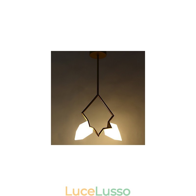 Lampadario moderno a 2 luci in metallo con vetro color pesca, lampada a sospensione Canteen Decorate