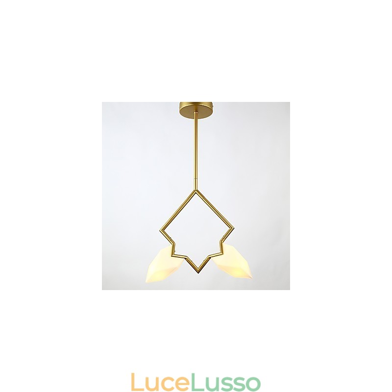 Lampadario moderno a 2 luci in metallo con vetro color pesca, lampada a sospensione Canteen Decorate
