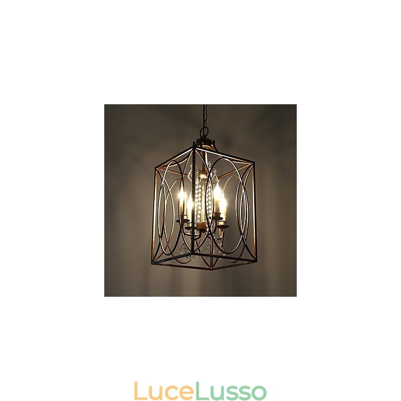 Lampadario europeo vintage in metallo americano industriale da loft con quattro luci, lampada a sospensione decorativa per interni