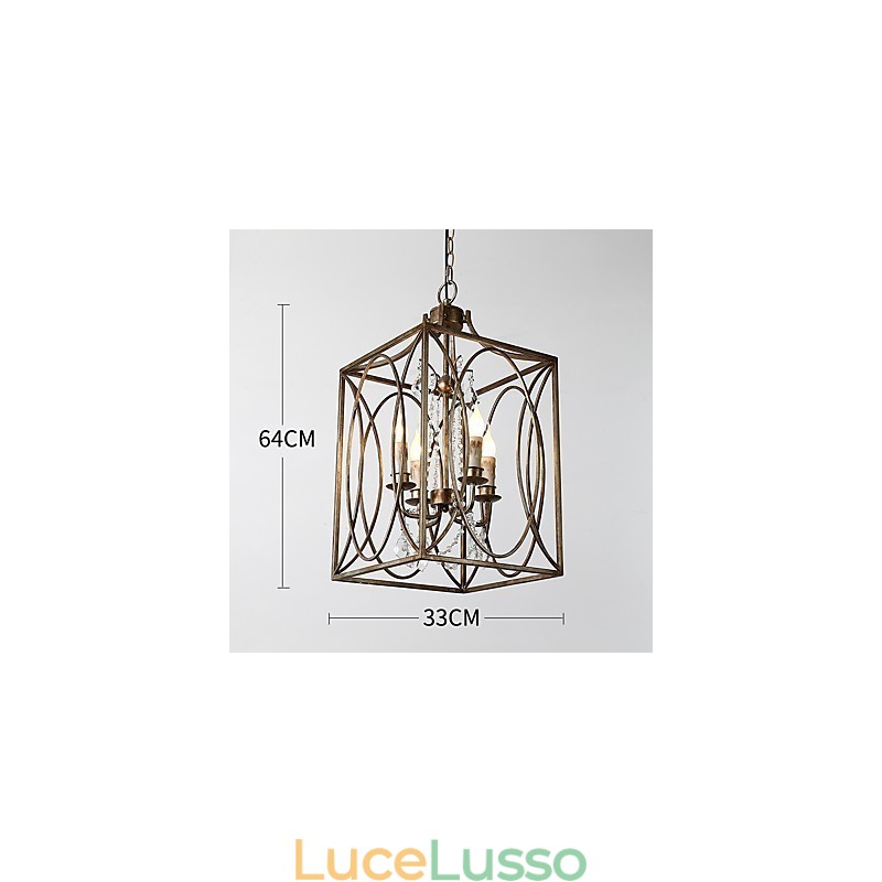 Lampadario europeo vintage in metallo americano industriale da loft con quattro luci, lampada a sospensione decorativa per interni