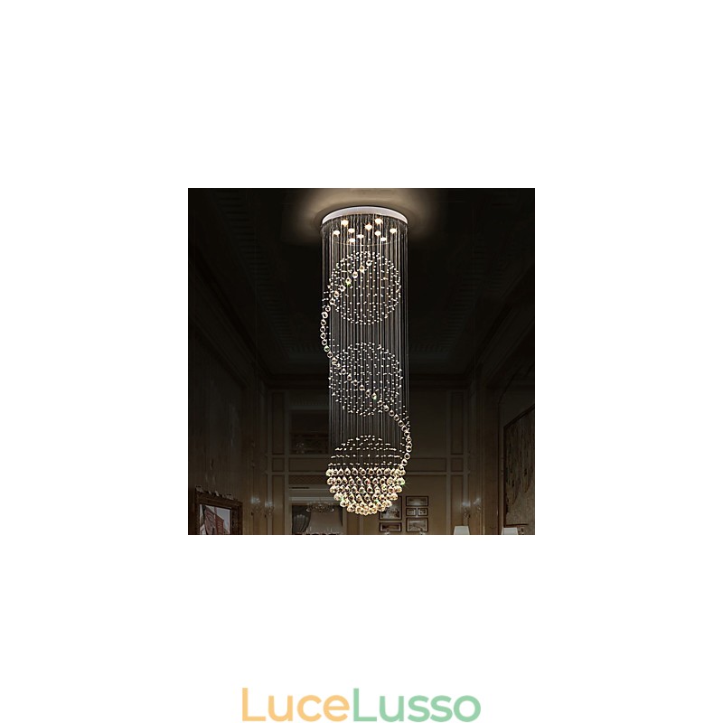 Lampadario moderno da soffitto in cristallo, a goccia, a goccia di pioggia, a 10 luci, lunghezza 2,5 metri, per interni