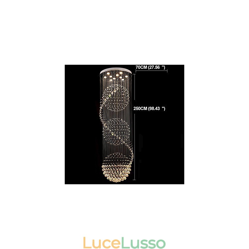 Lampadario moderno da soffitto in cristallo, a goccia, a goccia di pioggia, a 10 luci, lunghezza 2,5 metri, per interni
