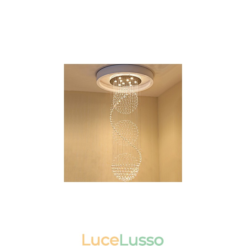 Lampadario moderno da soffitto in cristallo, a goccia, a goccia di pioggia, a 10 luci, lunghezza 2,5 metri, per interni