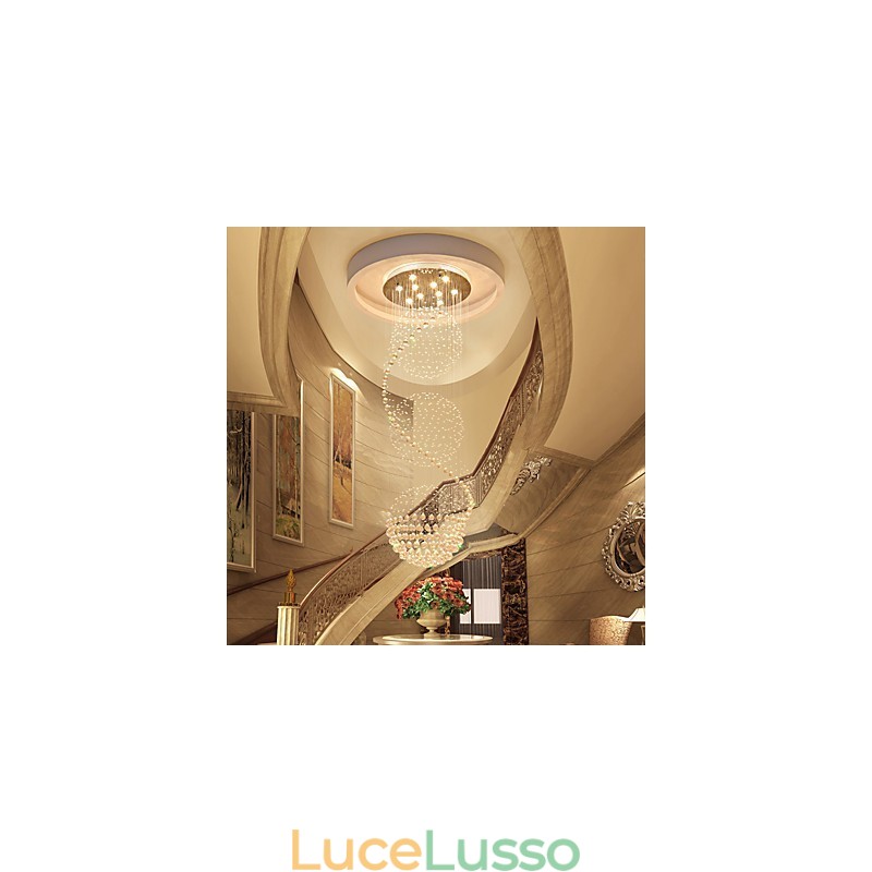 Lampadario moderno da soffitto in cristallo, a goccia, a goccia di pioggia, a 10 luci, lunghezza 2,5 metri, per interni
