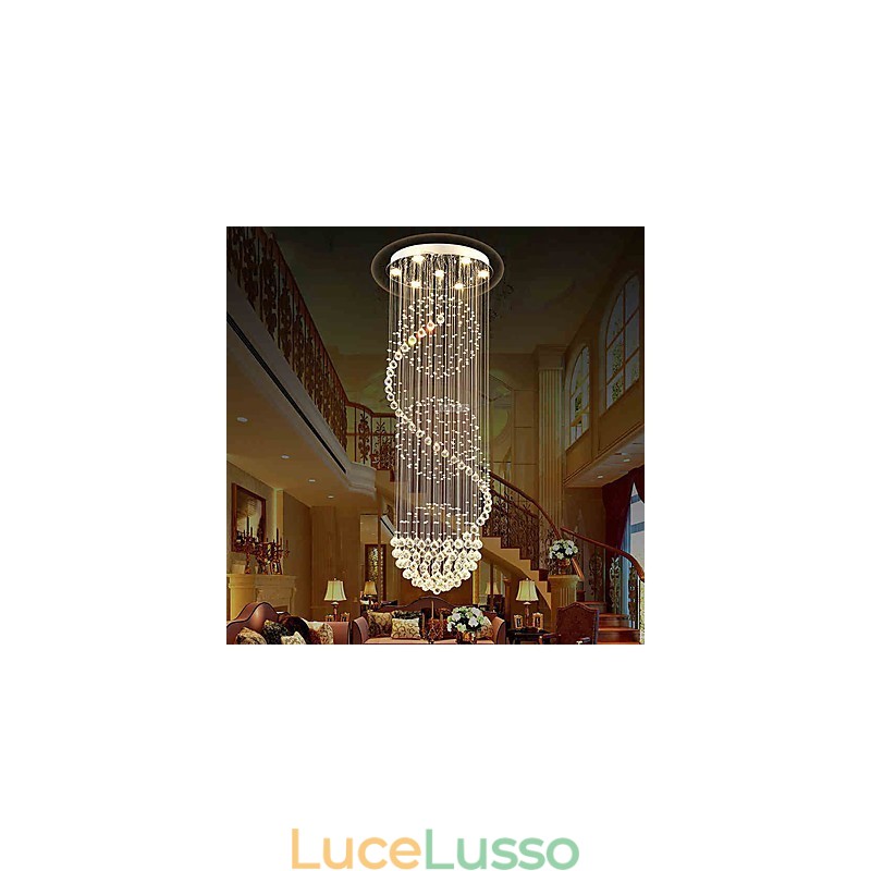 Lampadario moderno da soffitto in cristallo, a goccia, a goccia di pioggia, a 10 luci, lunghezza 2,5 metri, per interni