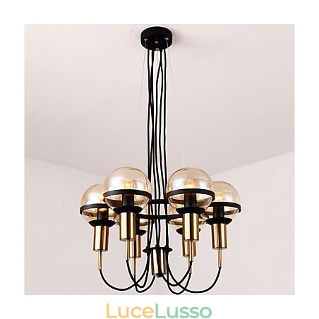 Lampadario personalizzato a 6 luci con paralume in vetro Lampadario personalizzato a 6 luci con paralume in vetro