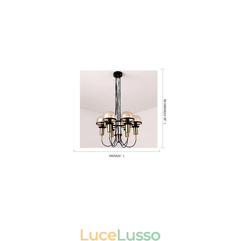 Lampadario personalizzato a 6 luci con paralume in vetro