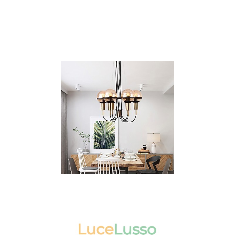 Lampadario personalizzato a 6 luci con paralume in vetro