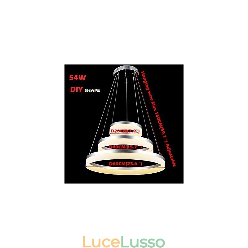 Lampadari rotondi che illuminano le lampade moderne in acrilico, lampade da soffitto di lusso a tre anelli